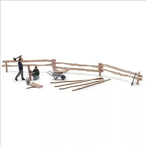 Busch 79853HO Action Set: Setting up a paddock fence